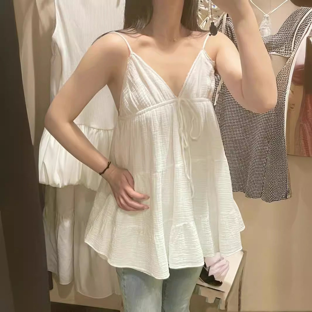 V-neck Layered Splicing Sling Short Dress