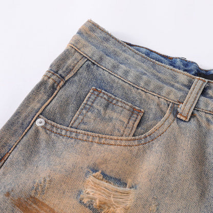 Men's vintage ripped washed jeans