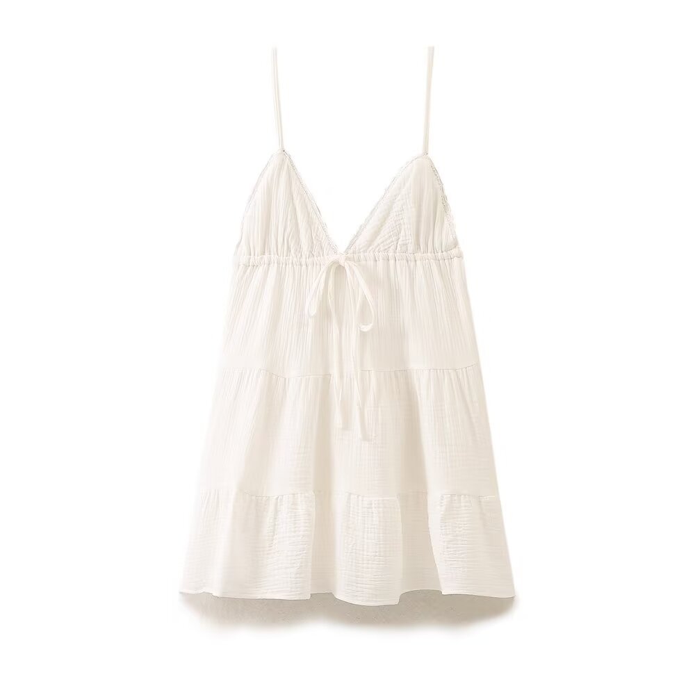 V-neck Layered Splicing Sling Short Dress