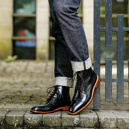 Men's high top lace-up leather boots