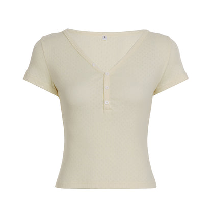 V-neck double-breasted short sleeves slim fit