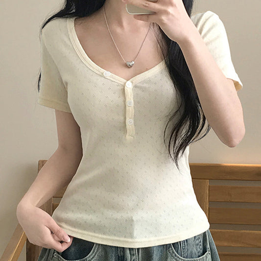 V-neck double-breasted short sleeves slim fit