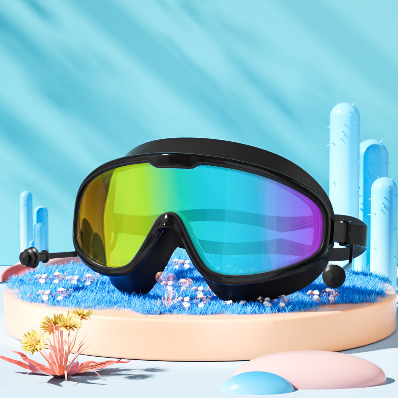 Large Frame Swimming Goggles High-definition Integrated Earplugs
