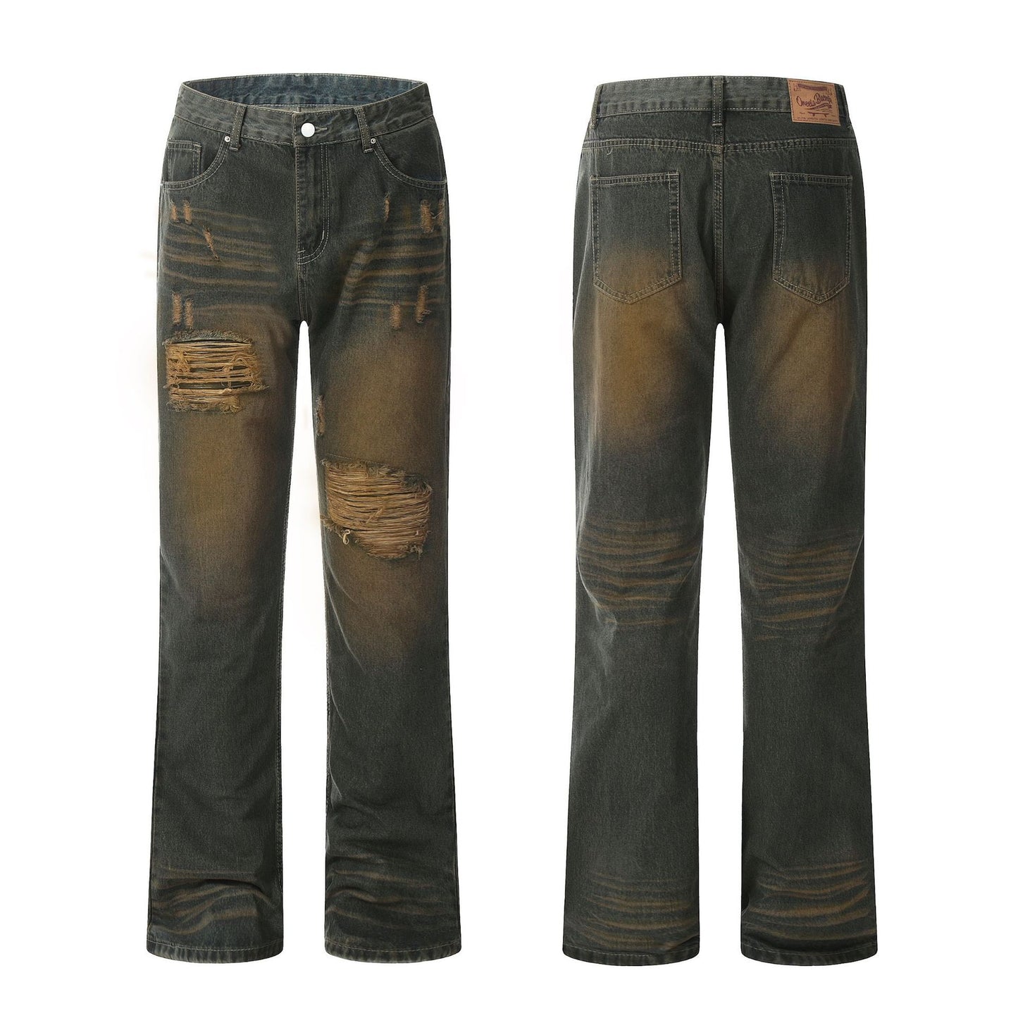 Retro ripped straight-leg high street jeans