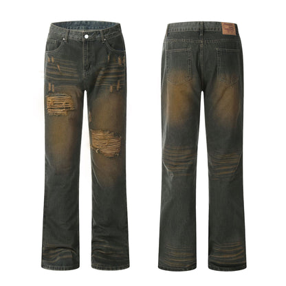Retro ripped straight-leg high street jeans