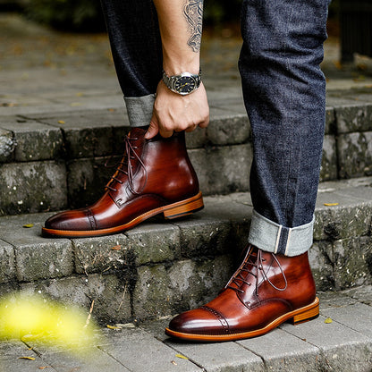 Men's high top lace-up leather boots