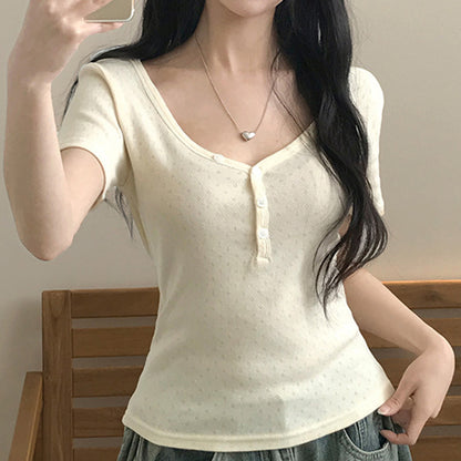 V-neck double-breasted short sleeves slim fit