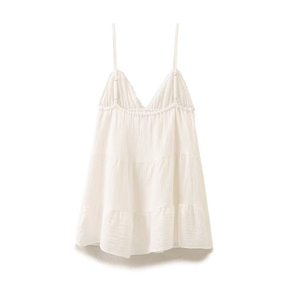 V-neck Layered Splicing Sling Short Dress