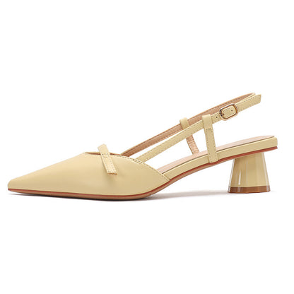 Women's low-heeled block heel pointed leather sandals