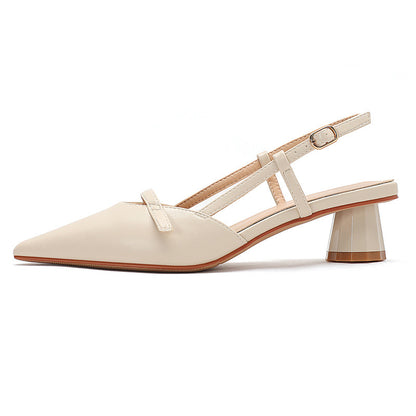 Women's low-heeled block heel pointed leather sandals