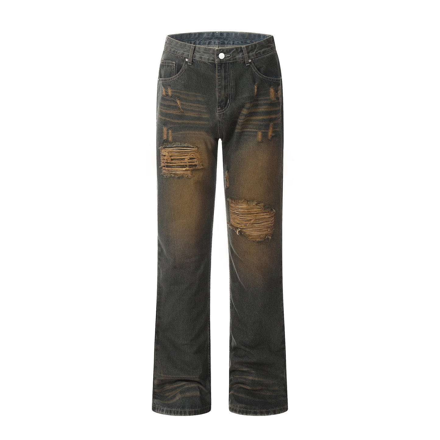 Retro ripped straight-leg high street jeans
