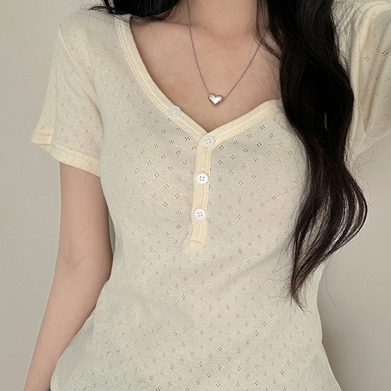 V-neck double-breasted short sleeves slim fit