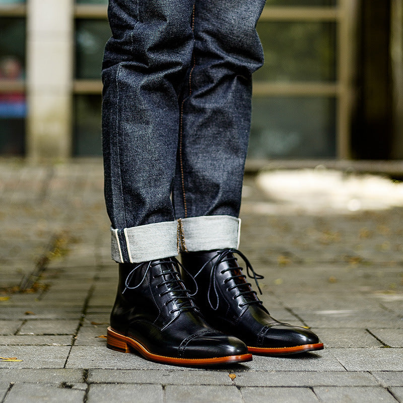 Men's high top lace-up leather boots